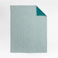 Kids Teal Windowpane Plaid Twin Quilt
