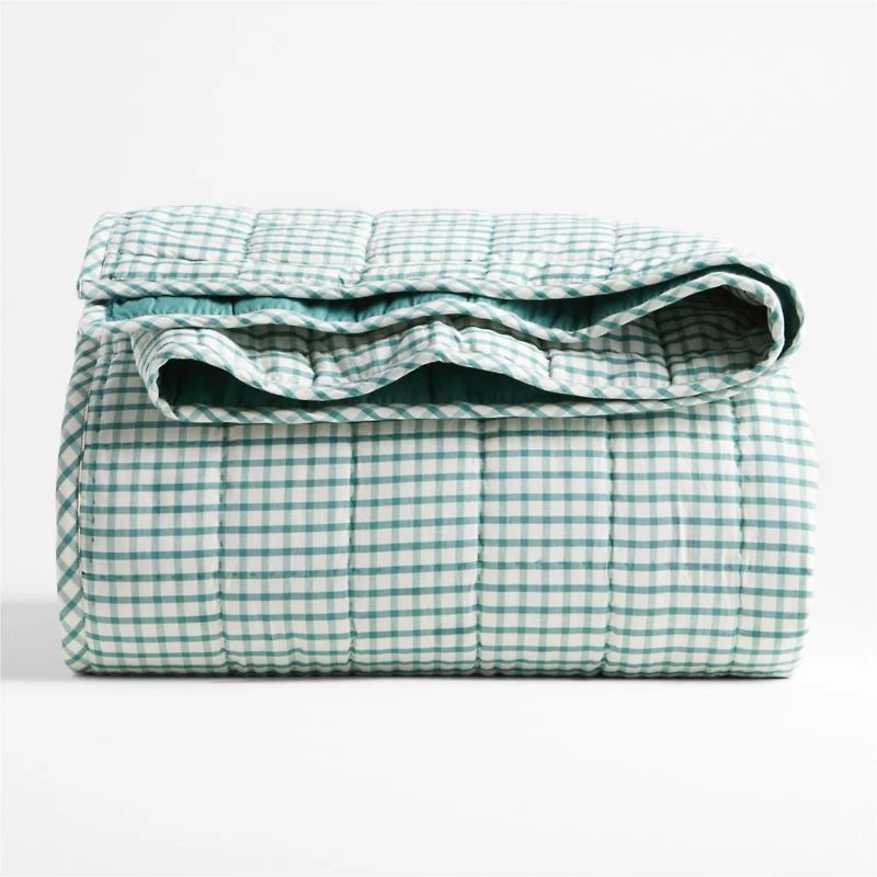 Kids Teal Windowpane Plaid Twin Quilt