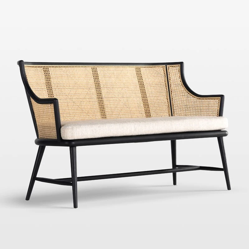 Winston Cane & Oak Wood Upholstered Bench with Back