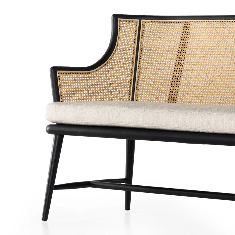 Winston Cane & Oak Wood Upholstered Bench with Back
