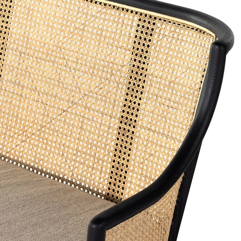 Winston Cane & Oak Wood Upholstered Bench with Back