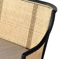 Winston Cane & Oak Wood Upholstered Bench with Back