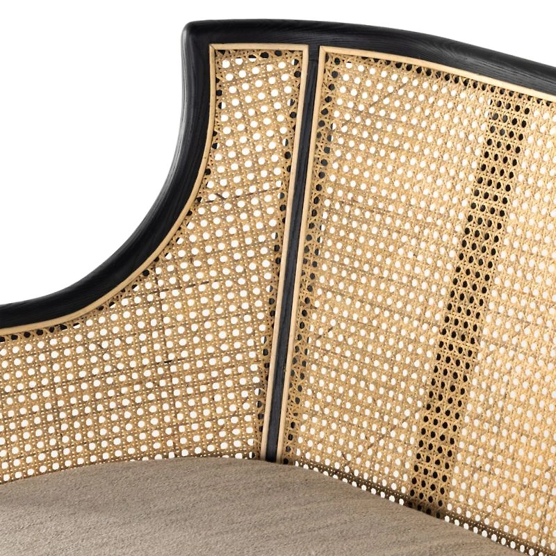 Winston Cane & Oak Wood Upholstered Bench with Back