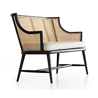 Winston Cane & Oak Wood Upholstered Bench with Back