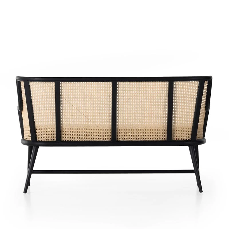 Winston Cane & Oak Wood Upholstered Bench with Back