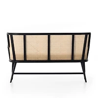 Winston Cane & Oak Wood Upholstered Bench with Back