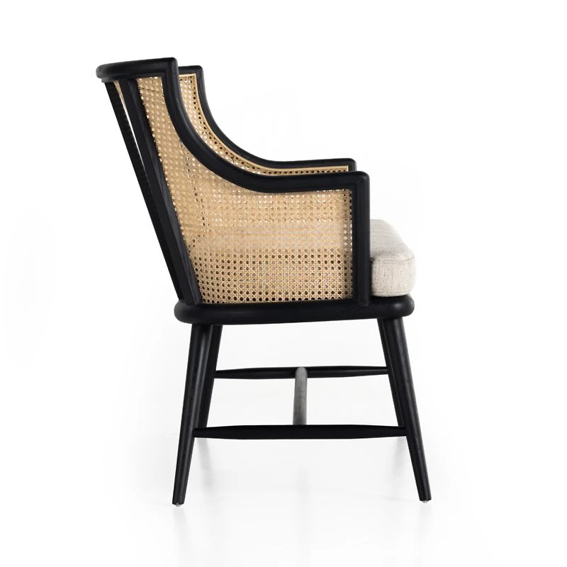 Winston Cane & Oak Wood Upholstered Bench with Back
