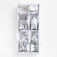 Mercury Glass Winter Village Christmas Ornaments, Set of 5
