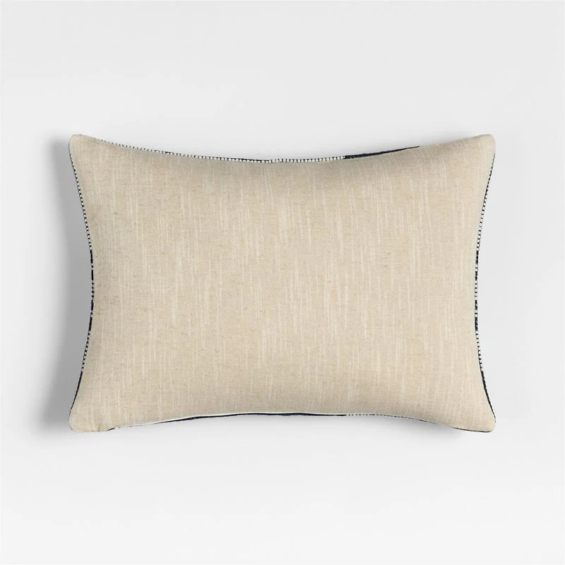 Wool/Linen Plaid 22"x15" Deep Indigo Throw Pillow with Feather Insert