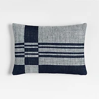 Wool/Linen Plaid 22"x15" Deep Indigo Throw Pillow with Feather Insert