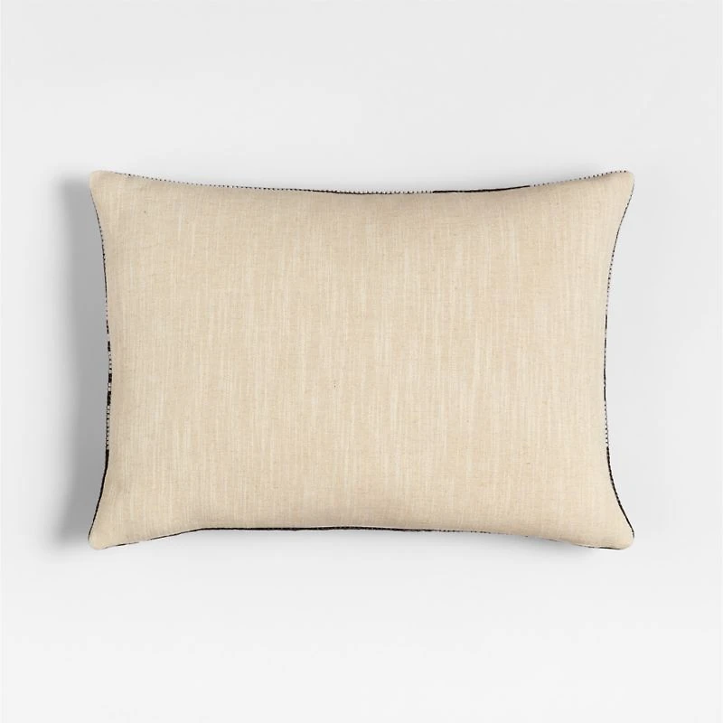 Wool/Linen Plaid 22"x15" Midnight Navy Throw Pillow with Feather Insert