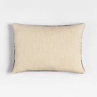 Wool/Linen Plaid 22"x15" Midnight Navy Throw Pillow with Feather Insert