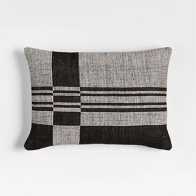 Wool/Linen Plaid 22"x15" Midnight Navy Throw Pillow with Feather Insert