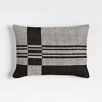 Wool/Linen Plaid 22"x15" Midnight Navy Throw Pillow with Feather Insert