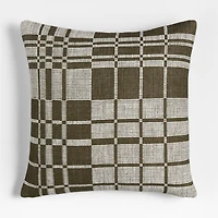 Wool/Linen Plaid 23"x23" Burnt Green Throw Pillow with Feather Insert