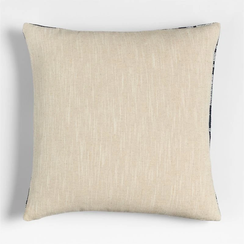 Wool/Linen Plaid 23"x23" Deep Indigo Throw Pillow with Feather Insert