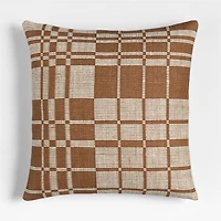 Wool/Linen Plaid 23"x23" Maple Brown Throw Pillow with Feather Insert