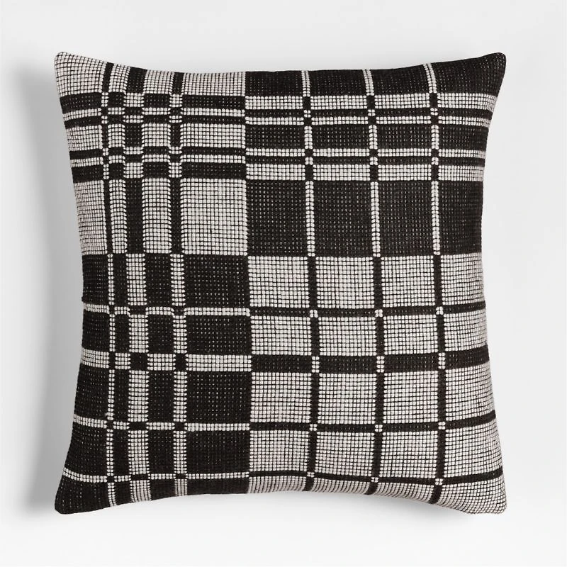 Wool/Linen Plaid 23"x23" Midnight Navy Throw Pillow with Feather Insert