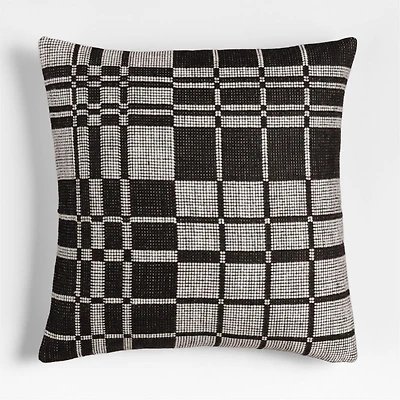 Wool/Linen Plaid 23"x23" Midnight Navy Throw Pillow with Feather Insert
