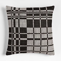 Wool/Linen Plaid 23"x23" Midnight Navy Throw Pillow with Feather Insert
