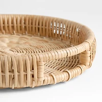 Woven Wicker 15" Round Tray with Handles