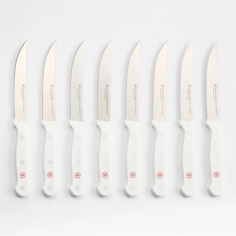 Wusthof ® Gourmet White Steak Knives with Tray, Set of 9