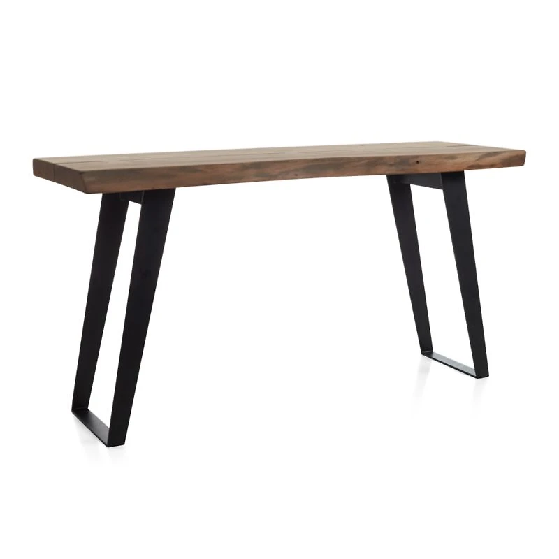 Yukon 57" Rectangular Warm Acacia Live Edge Solid Wood and Metal Console Table