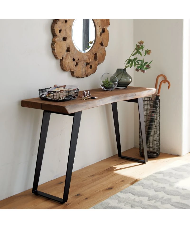 Yukon 57" Rectangular Warm Acacia Live Edge Solid Wood and Metal Console Table