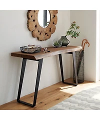 Yukon 57" Rectangular Warm Acacia Live Edge Solid Wood and Metal Console Table