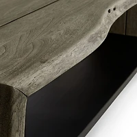 Yukon Weathered Grey Live Edge Solid Wood Storage Entryway Bench with Shelf