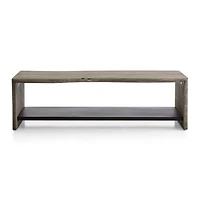 Yukon Weathered Grey Live Edge Solid Wood Storage Entryway Bench with Shelf