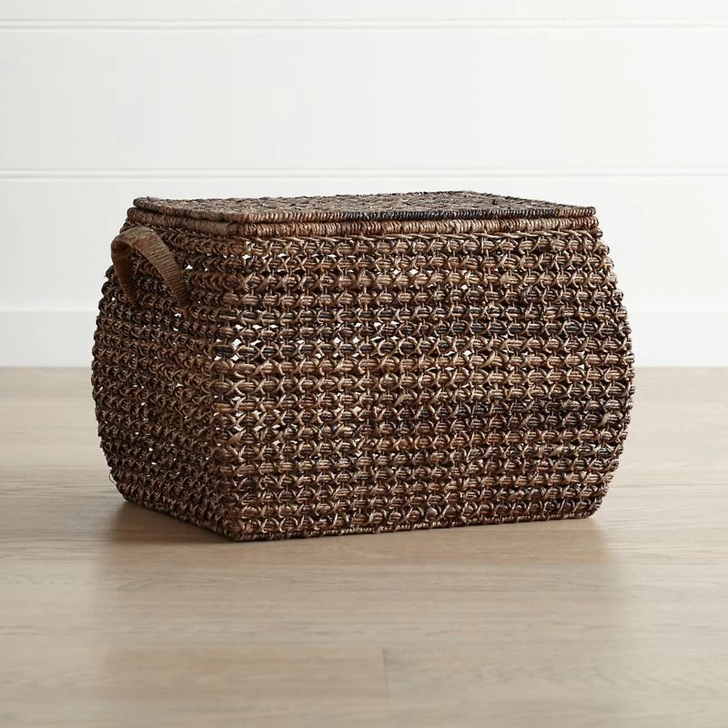 Zuzu Large Rectangular Handwoven Basket with Lid