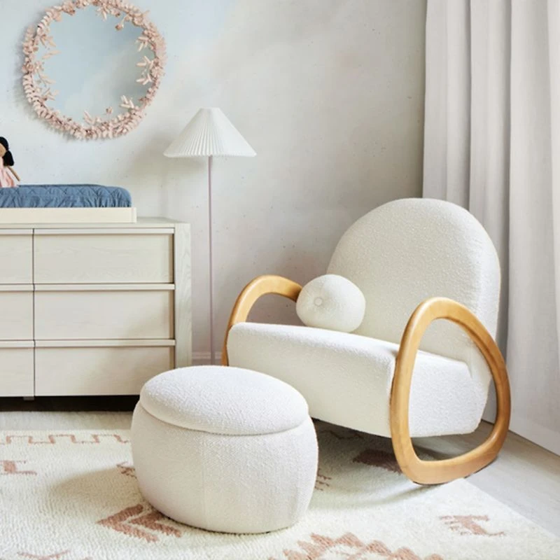 Pollie White Snow Boucle Round Storage Nursery Ottoman