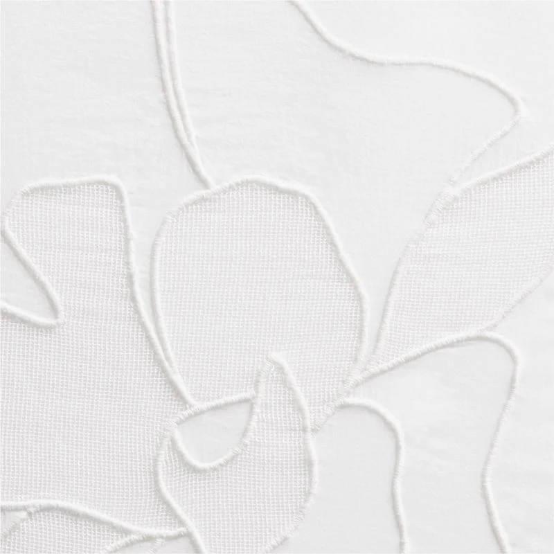Floral Eyelet Crisp White Organic Cotton Sheer Window Curtain Panel 52"x96"