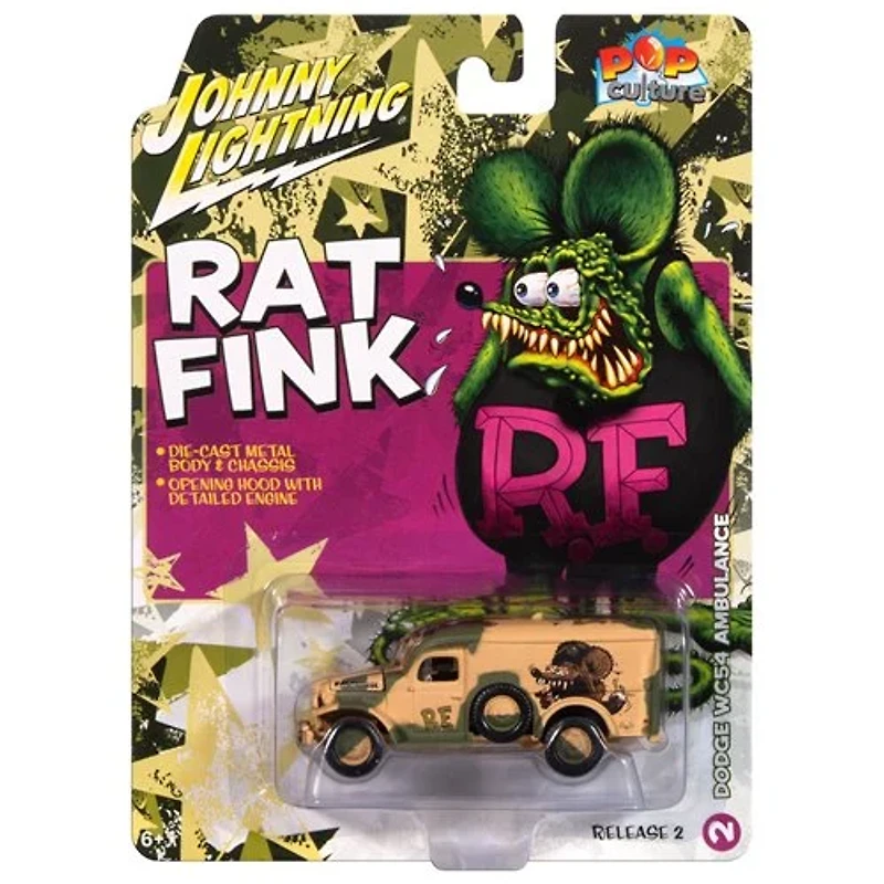 Johnny Lightning Pop Culture 2024 R2 1:64 Scale Die-Cast Metal- Rat Fink Dodge WC54