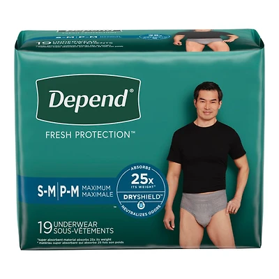 Depend Fresh Protection Incontinence Underwear for Men - Maximum Absorbency - Small/Medium - 19's