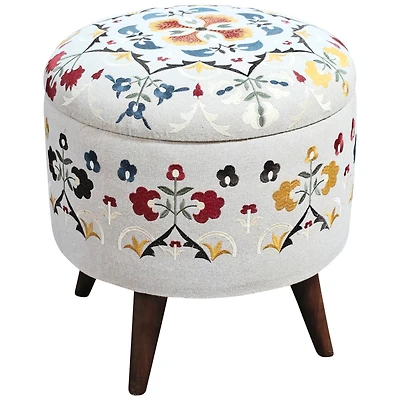 COLLECTION EMB POUFE S/STOOL in White
