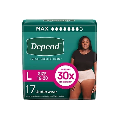 Depend Fresh Protection Incontinence Underwear for Women - Maximum - Large - 17's