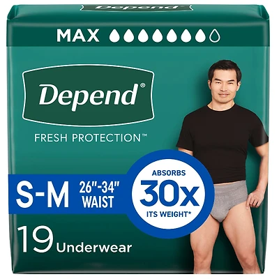 Depend Fresh Protection Incontinence Underwear for Men - Maximum Absorbency - Small/Medium - 19's