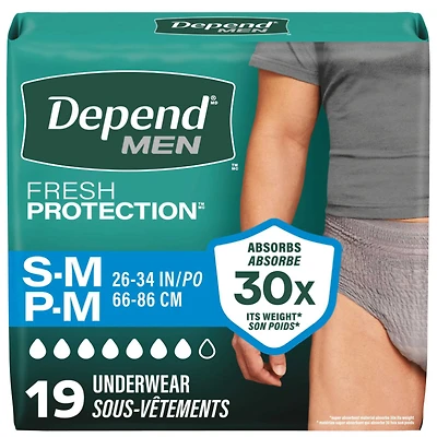 Depend Fresh Protection Incontinence Underwear for Men - Maximum Absorbency - Small/Medium - 19's