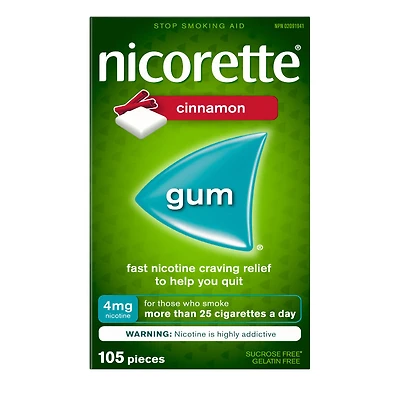 Nicorette Nicotine Gum Stop Smoking Aid - Cinnamon - 4mg - 105s