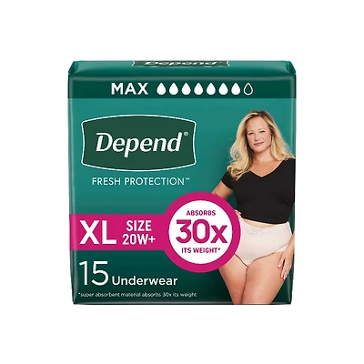 Depend Fresh Protection Incontinence Underwear for Women - Maximum - Extra Large - 15's