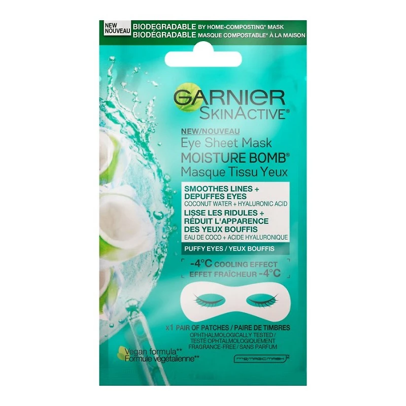 Garnier SkinActive Moisture Bomb - Eye Sheet Mask - Coconut Water & Hyaluronic Acid - 6ml
