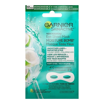 Garnier SkinActive Moisture Bomb - Eye Sheet Mask - Coconut Water & Hyaluronic Acid - 6ml