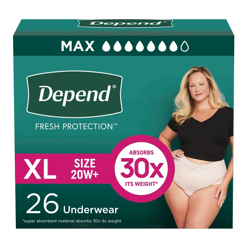 Depend Fresh Protection Underwear for Women Maximum Absorbency - Extra Large - 26 Count