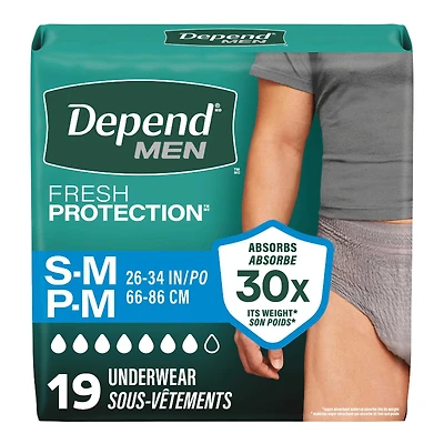 Depend Fresh Protection Incontinence Underwear for Men - Maximum Absorbency - Small/Medium - 19's