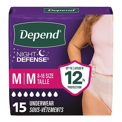 Depend Night Defense Adult Overnight Incontinence Underwear for Women - Blush - Medium - 15 Count