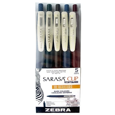Zebra Sarasa Clip Vintage Colors 0.5mm Retractable Gel Ink Pen - Dark - 5 pack