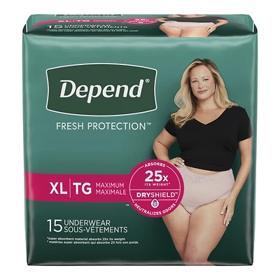 Depend Fresh Protection Incontinence Underwear for Women - Maximum - Extra Large - 15's