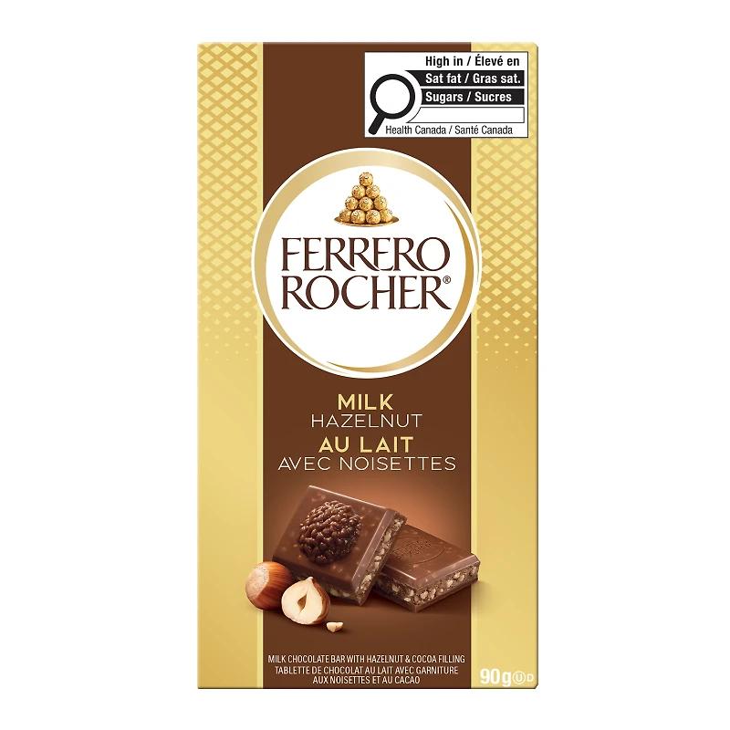 Ferrero Rocher Premium Milk Chocolate Bar - Hazelnut Bar - 90g